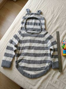Cute Baby Striped Knitted Hoodie Sweater with Bear