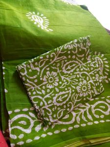 Beautiful Green Saree with White Print