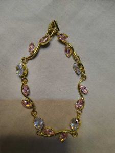 Delicate Floral Bracelet with Pink &amp; Blue Stones