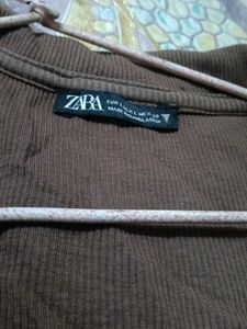 Zara Brown Collared Crop Top