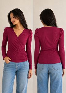French Connection Maroon Wrap Style Top