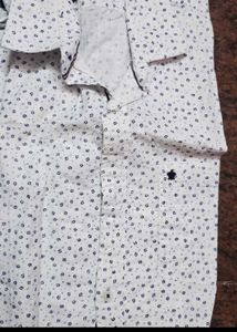Men's White Printed Button-Up Shirt