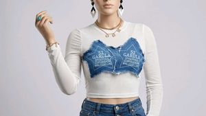 Sheer White Long Sleeve Top with Denim Star