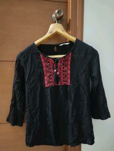 Black & Red Boho Top
