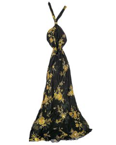Elegant Black Floral Halter beaded Gown