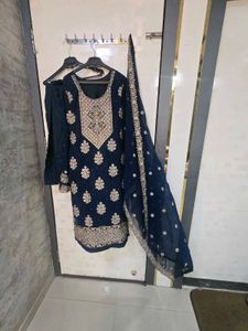 Embroidered Navy Blue Kurta Set