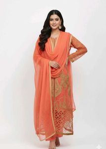 Elegant Coral Embroidered Kurta Set