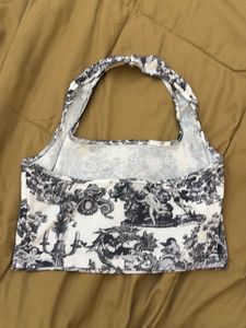 Shein Stylish Halter Neck Printed Crop Top