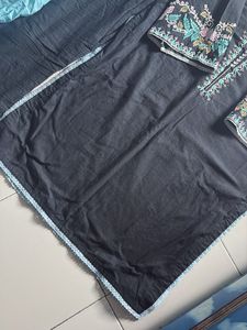 Embroidered Black Kurta Set with Pant &amp; Dupatta
