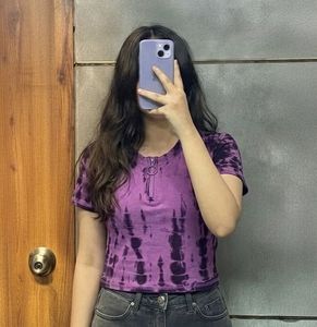 Westside Purple Tie-Dye Quarter Zip Crop Top