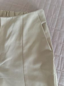 Cream Flare Pants with Slit Detail
