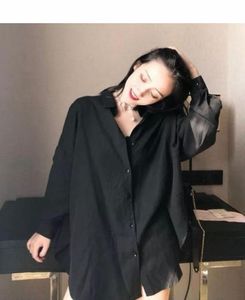 Chic Black Mesh Oversized Button-Up Shirt