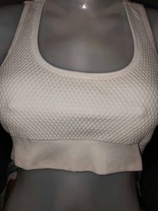 White Textured Seamless Sports Bra / Crop