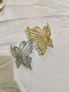 4 Butterfly Hair Clips - Gold & Silver