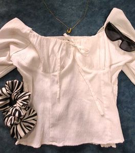 White sweetheart neckline Top