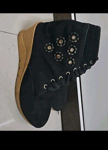 Black Ankle Boots with Floral Detail