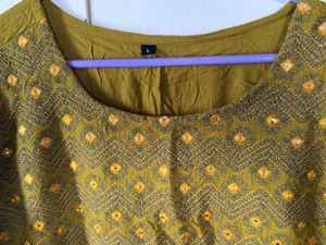Embroidered Olive Green Kurta