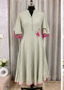 Elegant Light Green Kurti with Pink Tassels