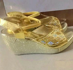 Sparkling Gold Wedge Sandals