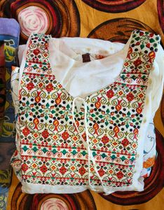 White Anarkali Gown with Floral Print