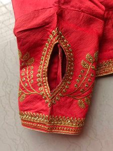 Vibrant Red Saree with Gold Border