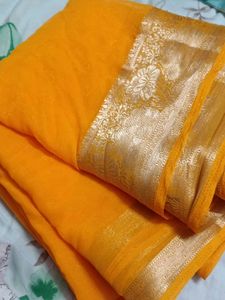 Vibrant Yellow Saree with Gold Border