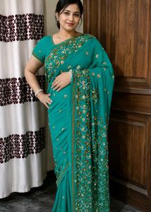 Elegant Teal Embroidered Saree