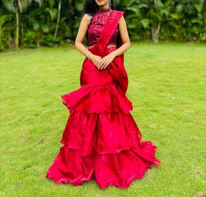 Stunning Red Tiered Lehenga Choli
