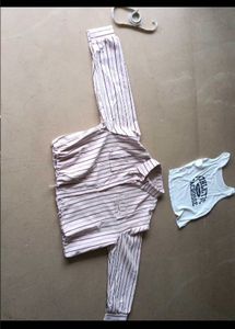 Striped Button-Up Shirt with Graphic Tee