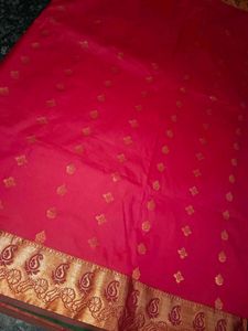 Vibrant Red Saree with Gold Border