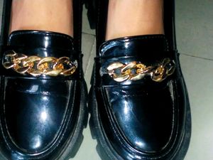 Black Chunky Platform Loafers with Gold Chain | Go