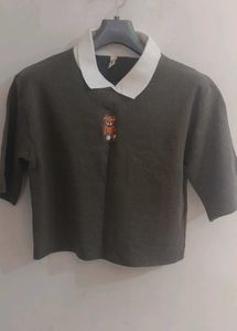 Cute Bear Embroidered Crop Top