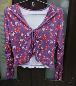Sweater Butterfly Print V-Neck Top