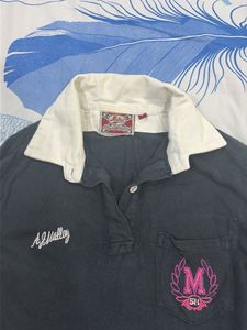 Black Long Sleeve Polo Top with Graphic Detail