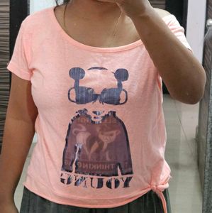 Cute Graphic Print Peach T-Shirt