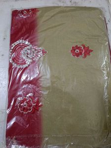 Olive Green Kurta Set with Red Dupatta Unstitched