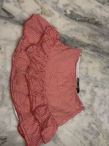 y2k Red Gingham Ruffle micro Mini Skirt