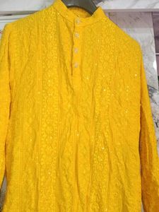 Beautiful Yellow Chikankari Kurta for men with pan