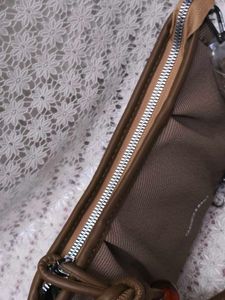Chic Beige Shoulder Bag with Beaded Accent