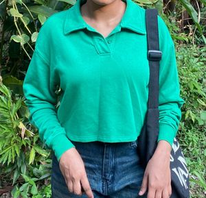 Green Cropped Polo Sweatshirt