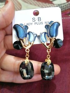 Blue Floral Drop Earrings