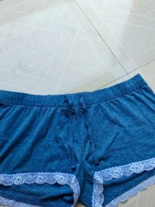 Blue Lace Trim Sleep Shorts