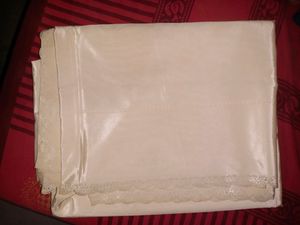 Vintage Satin Slip Saree- Cream Lace Trim