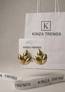 Kinza Trends Gold Leaf Stud Earrings