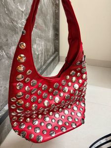 Red Studded Hobo Bag