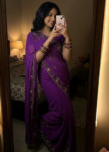 Beautiful Purple Embellished Saree