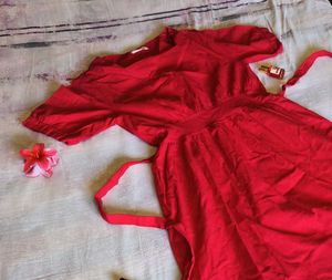 Cherry Red  Dress Soft Cotton Flowy &amp; Feminine