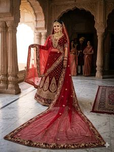 Bridal Red Embroidered Net Dupatta