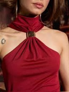 Elegant Halter Neck Red Midi Dress