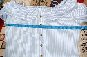 Blue Striped Doll Collar Off-Shoulder Top